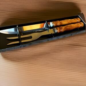 Vintage 2 Piece Carving Set Stainless Steel Serving Knife Fork Taiwan Boxed